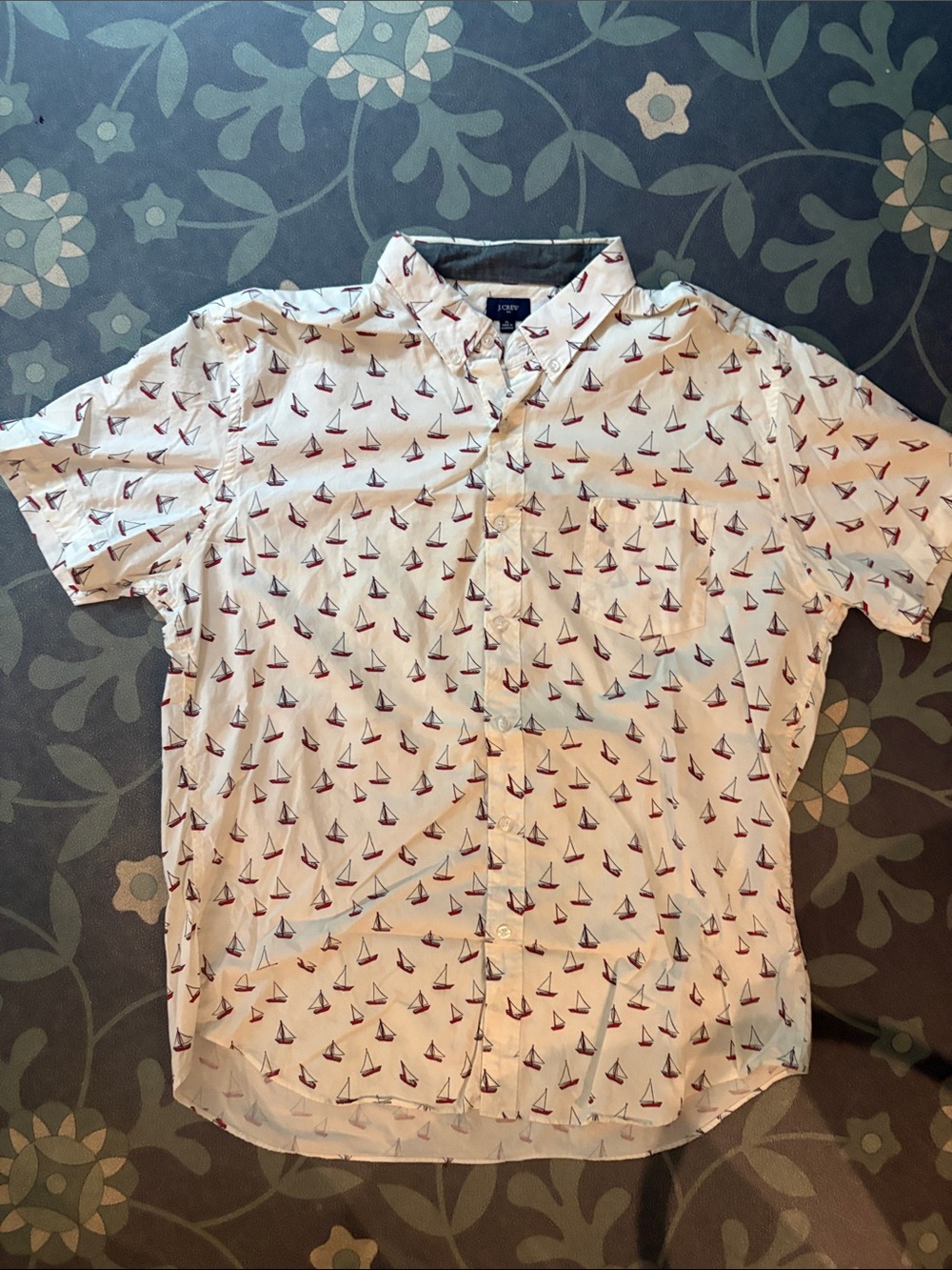 J-Crew White Men's Button-Up Shirt with Nautical Sailboat Print